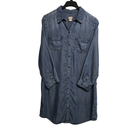 Chicos Womens 16 Shirt Dress Lyocell Chambray Denim Button Front Side Tie - Picture 4 of 9
